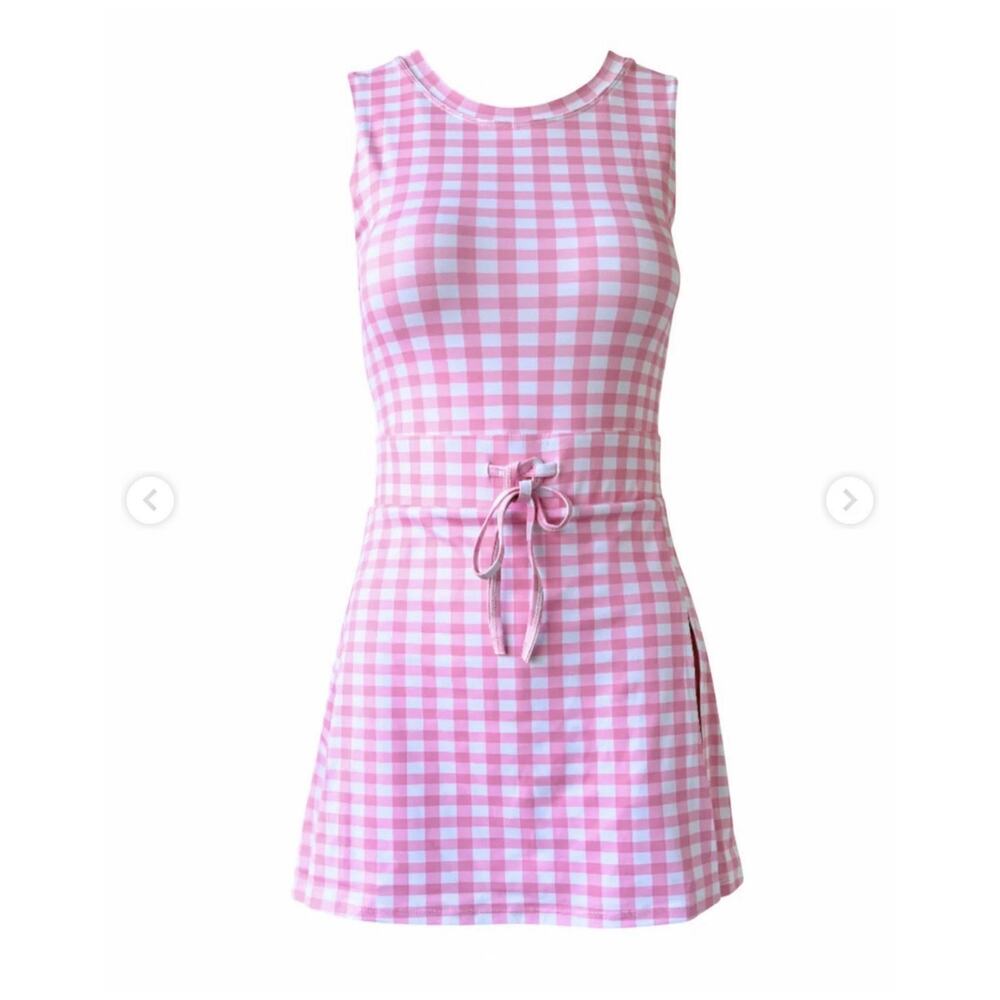 FANCY Pink Gingham Athletic Dress Built In Shorts Fit & Flare Tennis Golf XS